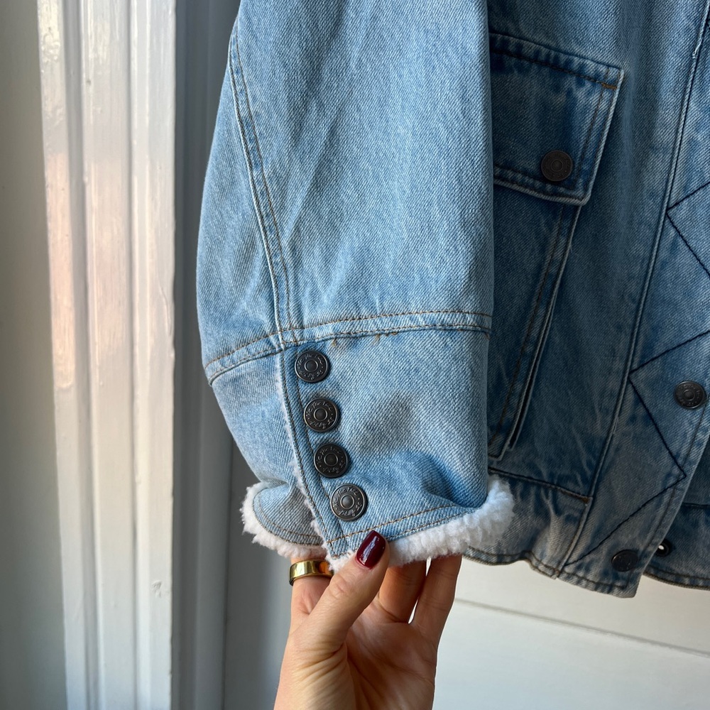 Free People Ariel Cozy Denim Bomber Jacket - Picture 4 of 9